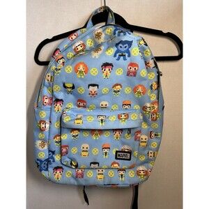 Loungefly Marvel X-Men Chibi Full Size Backpack Bag Nylon Blue All Over Print